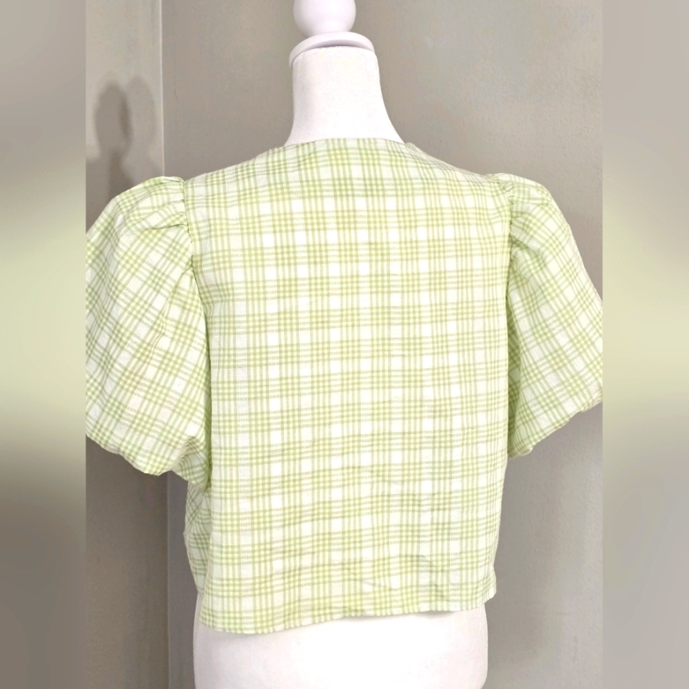 Mable Short Puff Sleeve Printed Tie-Front Top Women's Size S - Picture 3 of 7